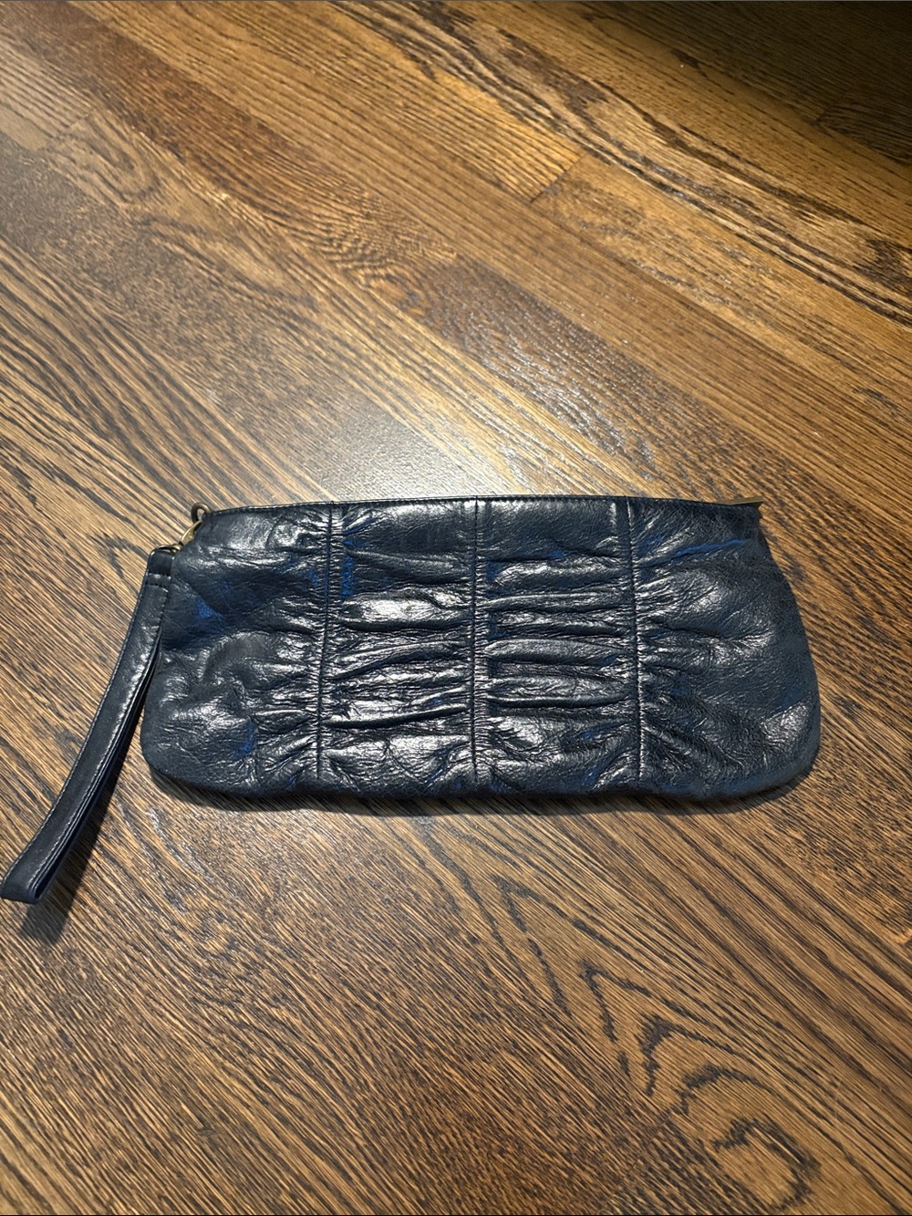 Women's Black Leather Wristlet Clutch